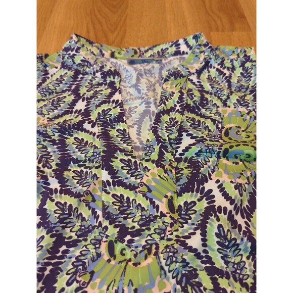 Ellie Kai Tank Top Womens 10 Purple Green Multi Sleeveless Floral Stretch V Neck - Picture 3 of 7